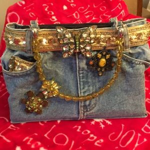 One of a kind repurposed jean hand bag